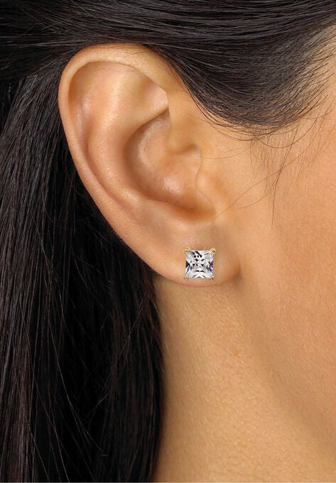 Gold Tone 3 Pair Stud Earrings (8x8mm) Cubic Zirconia, , alternate image number null