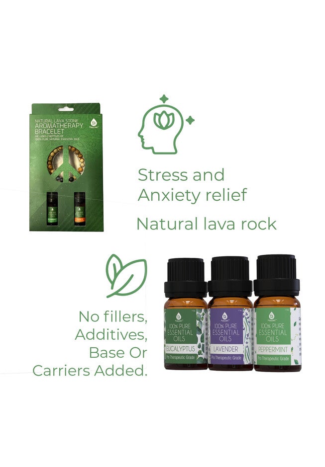 Aromatherapy Bliss Bundle: Lava Stone Bracelet + Pure Essential Oils., , on-hover image number null