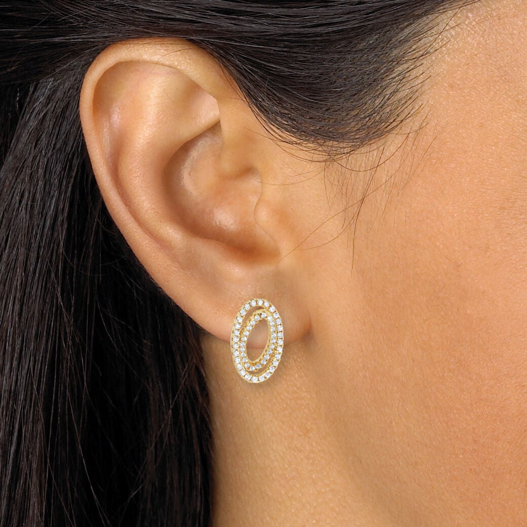 .80 TCW Round CZ 14k Yellow Gold-Plated Concentric Circle Drop Earrings, WHITE, alternate image number 2