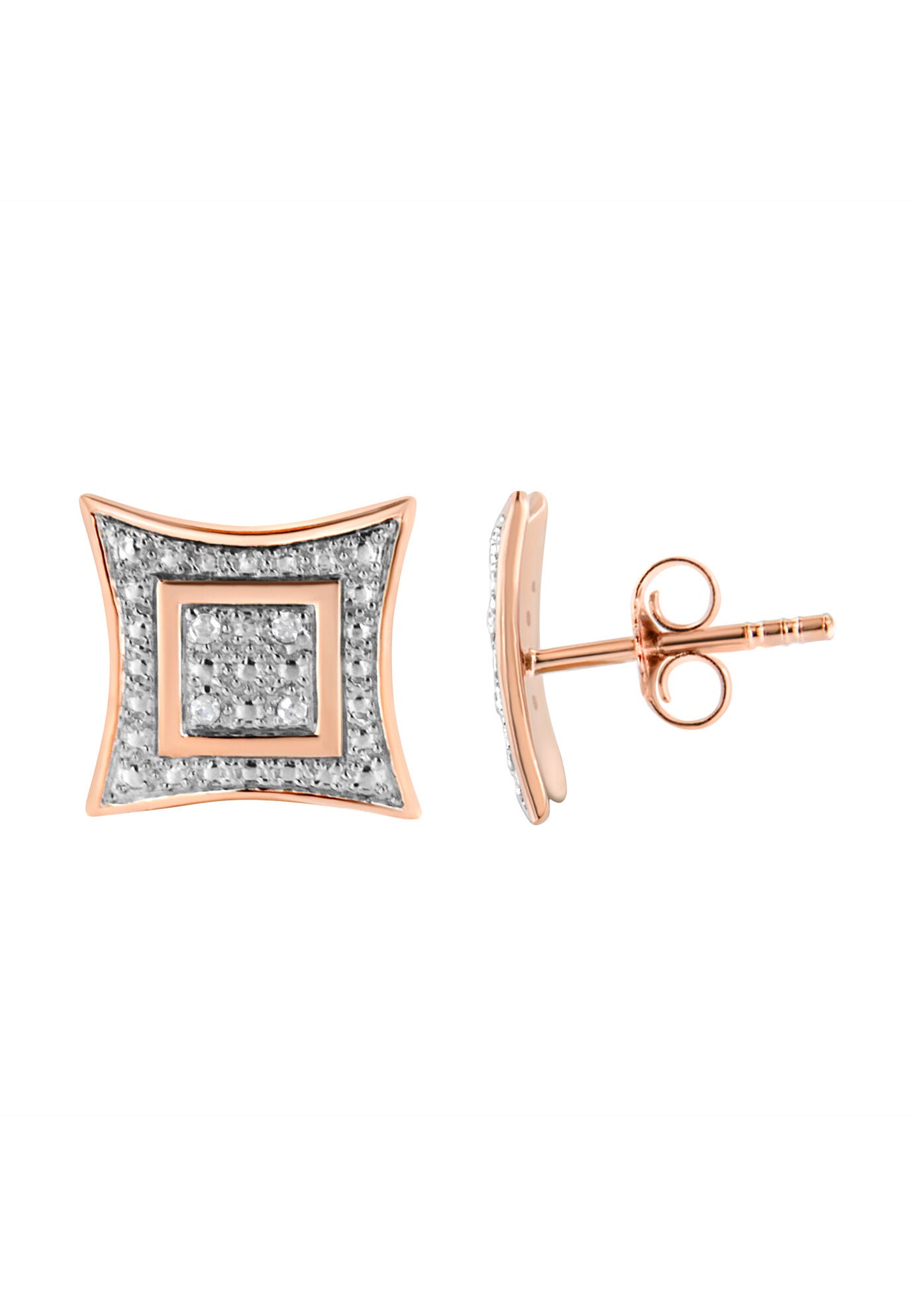 Rose Gold Plated Sterling Silver Diamond Accented 4Stone Four Pointed Star Shaped Halostyle Stud Earrings, , on-hover image number 1