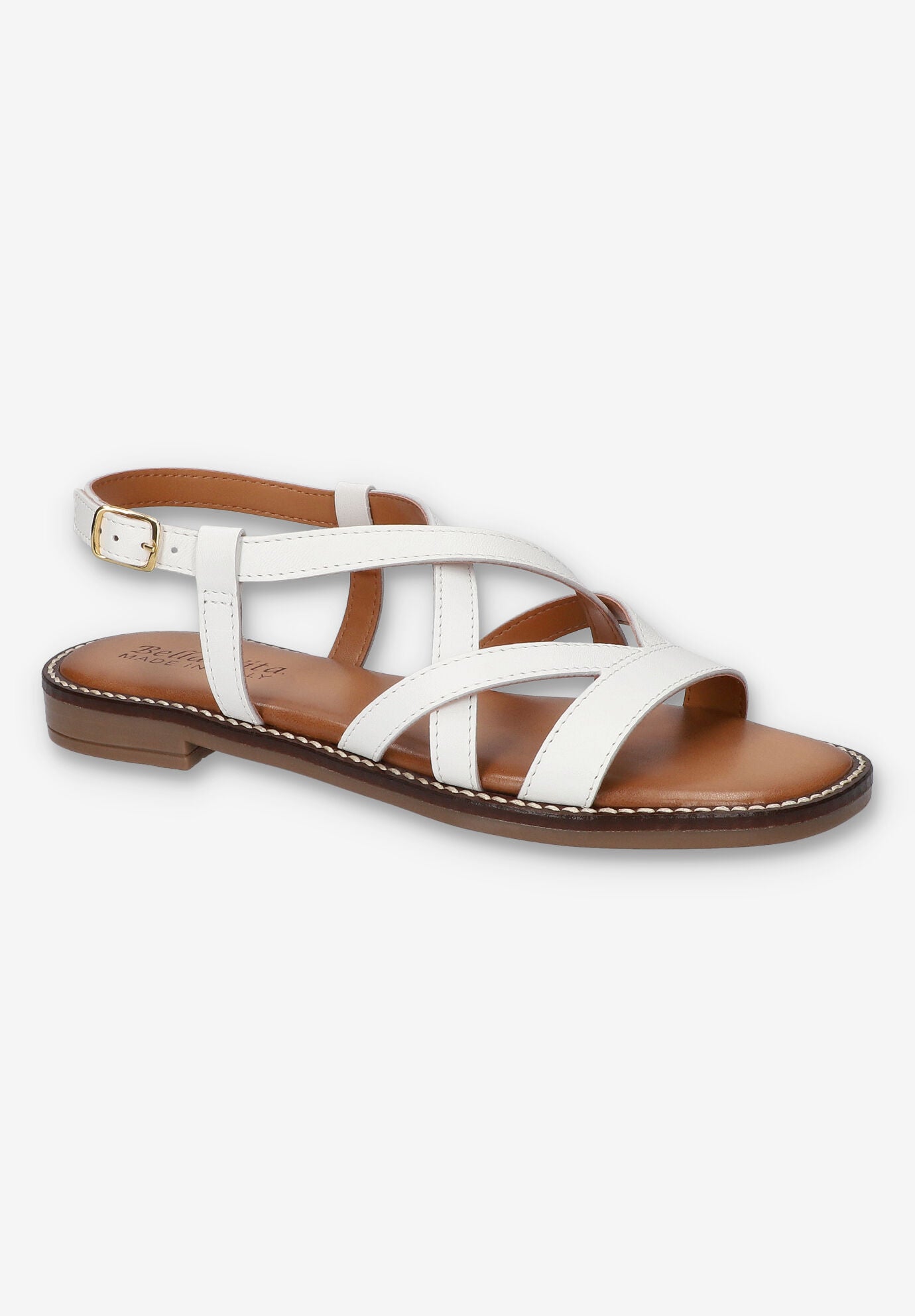 Tya-Italy Flat Sandal, WHITE LEATHER, hi-res image number 0
