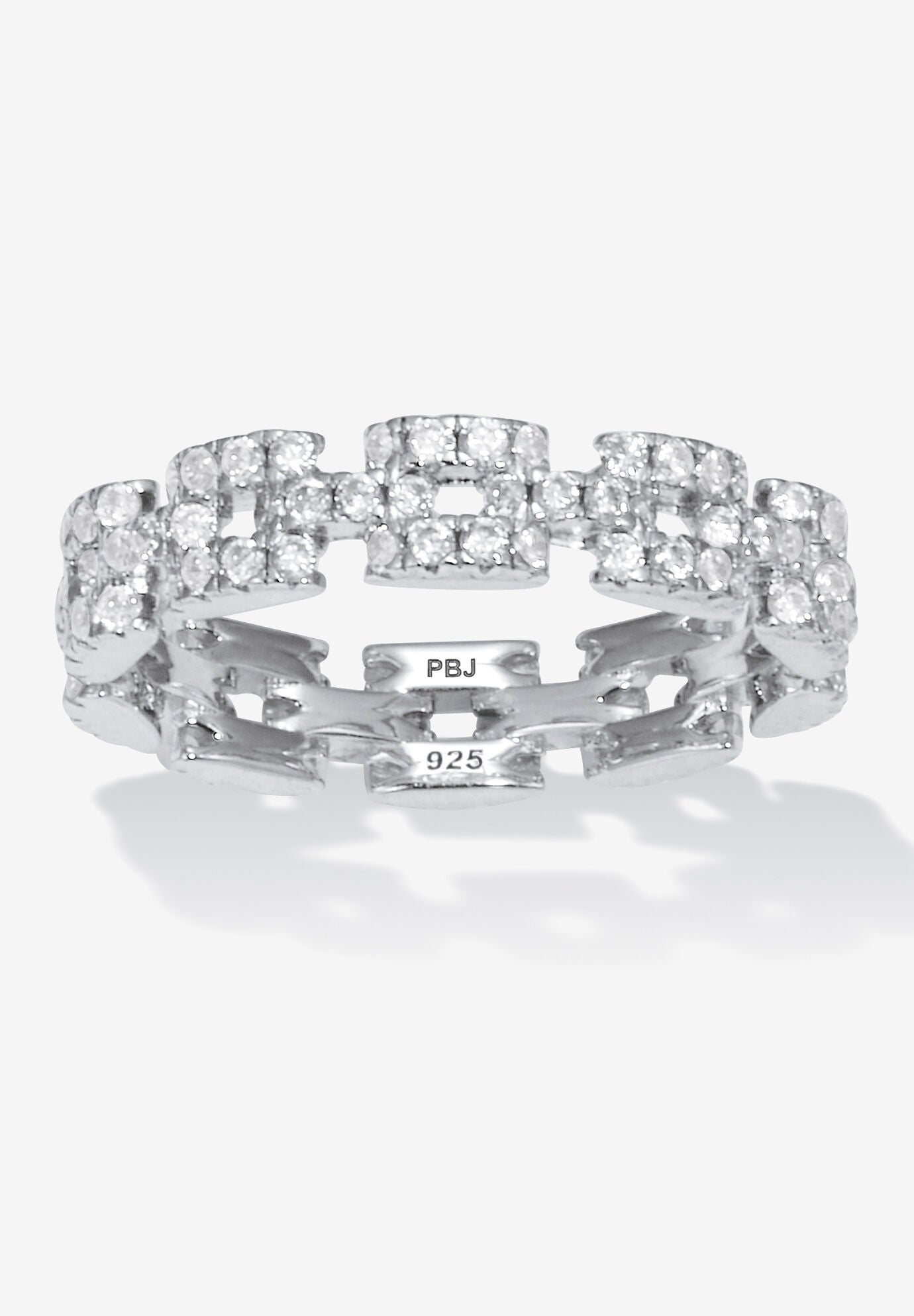 1.08 Tcw Round Cubic Zirconia Sterling Silver Eternity Link Ring, SILVER, hi-res image number 0