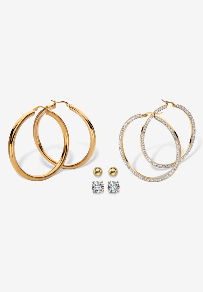Yellow Gold Ion Plated Stainless & Goldtone Earrings (4 Cttw) (56Mm,60Mm), GOLD, hi-res image number null