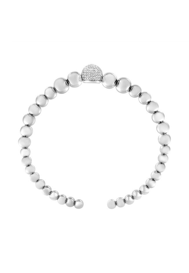 Sterling Silver 1/6 Cttw Diamond Rondelle Graduated Ball Bead Cuff Bangle Bracelet, , alternate image number null