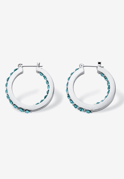 Birthstone Inside-Out Hoop Earrings In Silvertone (31Mm), , on-hover image number null