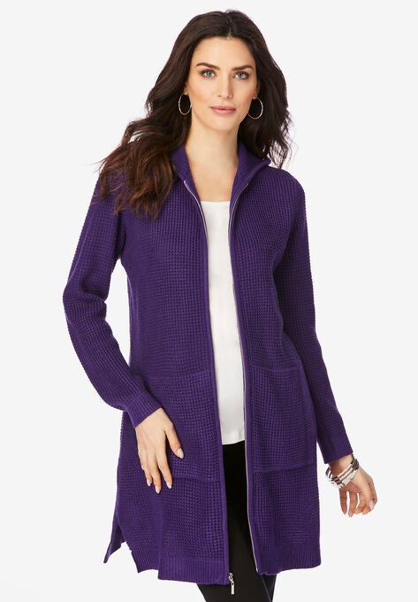 Mega Tunic Thermal Hoodie Cardigan, MIDNIGHT VIOLET, hi-res image number null