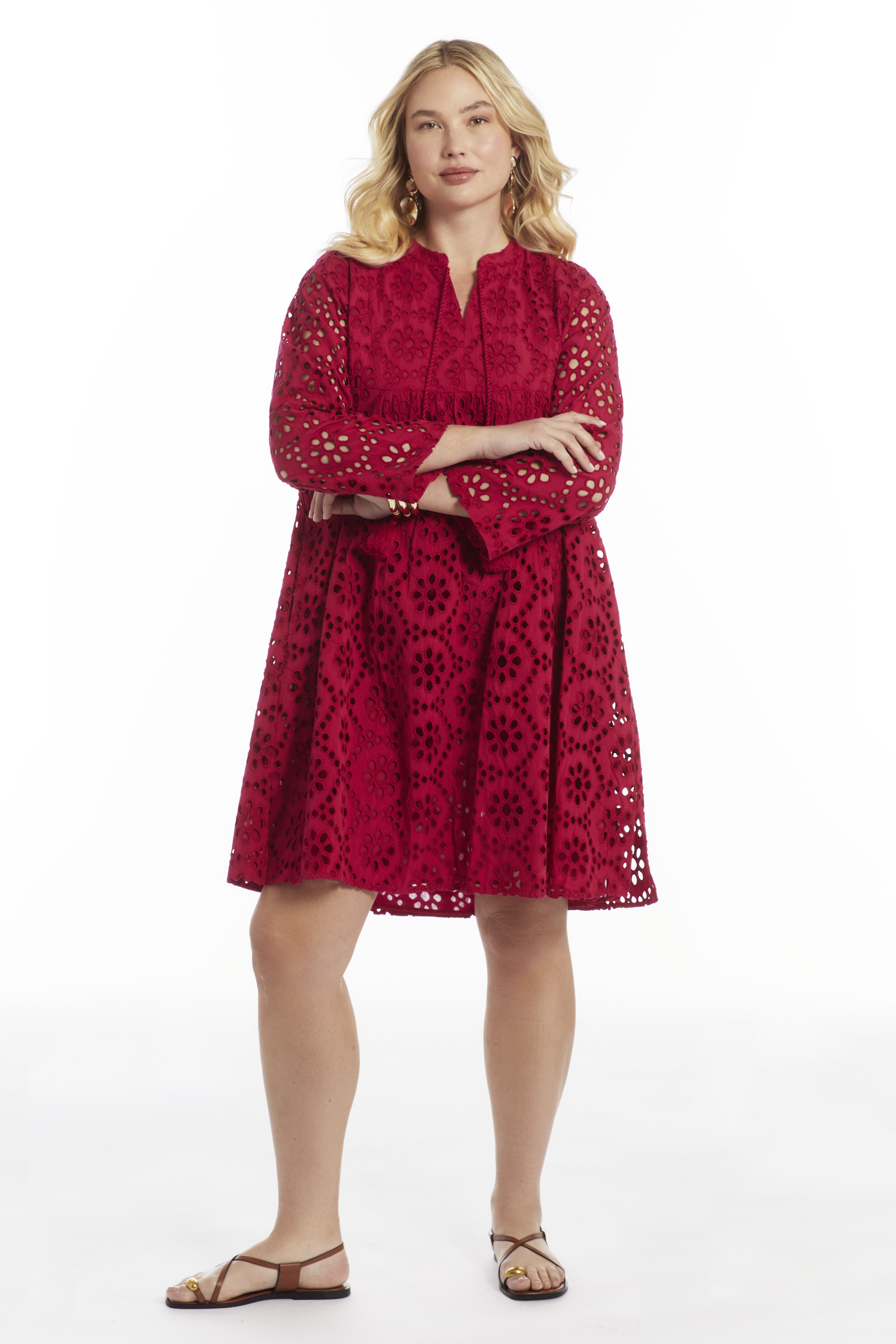 Eyelet Midi Shirtdress, CERISE, hi-res image number 0