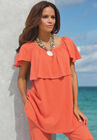 Flutter Sleeve Crinkle-Knit Gauze Tunic, , alternate image number null
