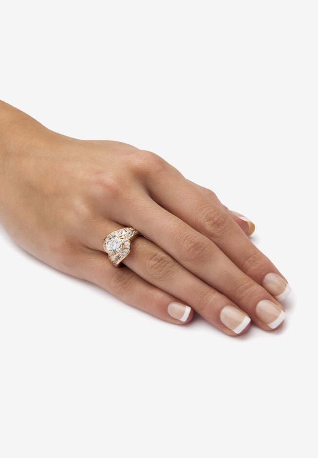 4.79 Tcw Round Cubic Zirconia Bypass Ring In 14K Gold-Plated Sterling Silver, , alternate image number 2