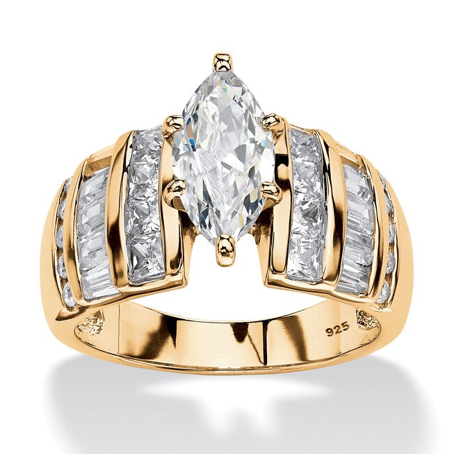 3.87 TCW Marquise-Cut Cubic Zirconia Ring in 14k Gold-plated Sterling Silver, WHITE, hi-res image number null