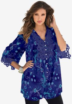 Plus Size Juliet Lace Trim Button-Down Shirt