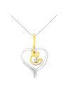 Yellow & White Gold Diamond Accented Round Cut Diamond Swirl Open Heart Pendant Necklace, YELLOW WHITE GOLD, hi-res image number null