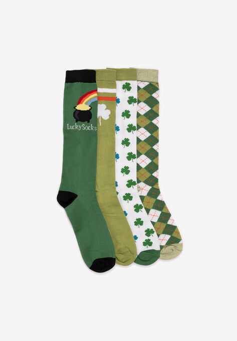4 Pack Knee High Sock, GREEN, hi-res image number null