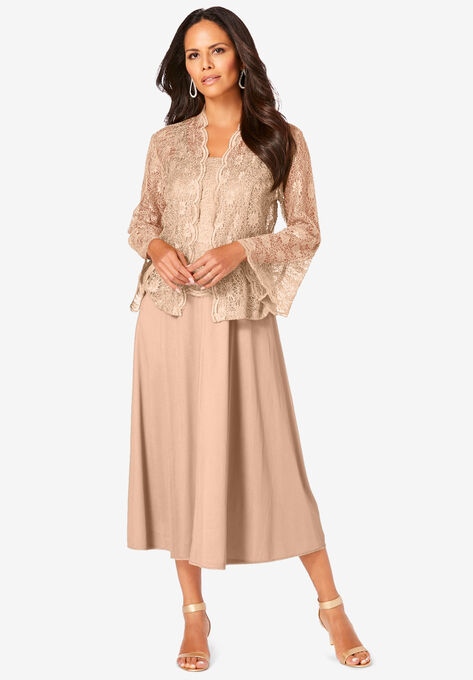 Glitter & Lace Jacket Dress Set, SPARKLING CHAMPAGNE, hi-res image number null