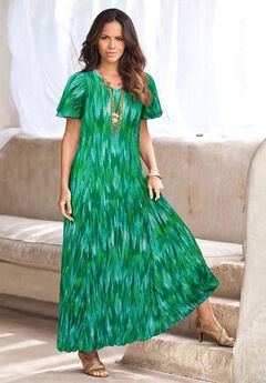 Plus Size Hand Crinkled Flutter-Sleeve Maxi Dress