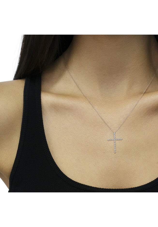Sterling Silver Brilliantcut Diamond Miracleset Shared Prong Cross Pendant Necklace, , alternate image number 3