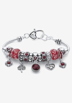 Antiqued Silvertone Simulated Birthstone 8" Charm Bracelet