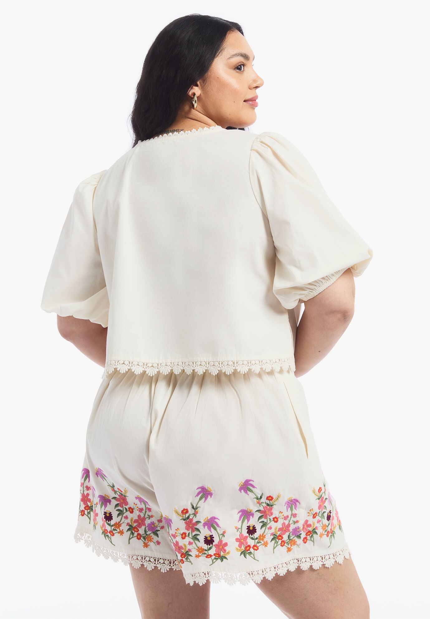 Lace-Trim Embroidered Poplin Top, OAT MILK, alternate image number 2