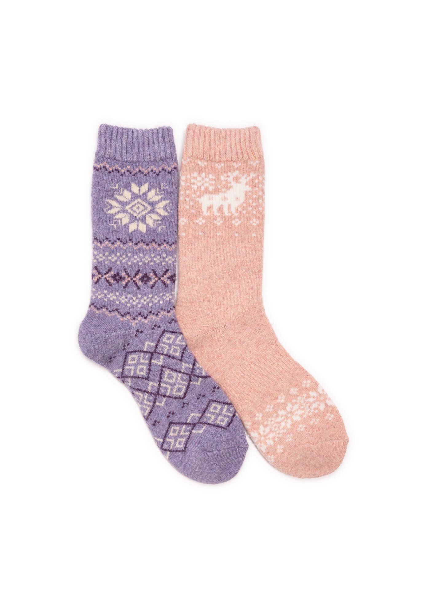 2 Pack Wool Socks, MULTI PINK PURPLE, hi-res image number 0