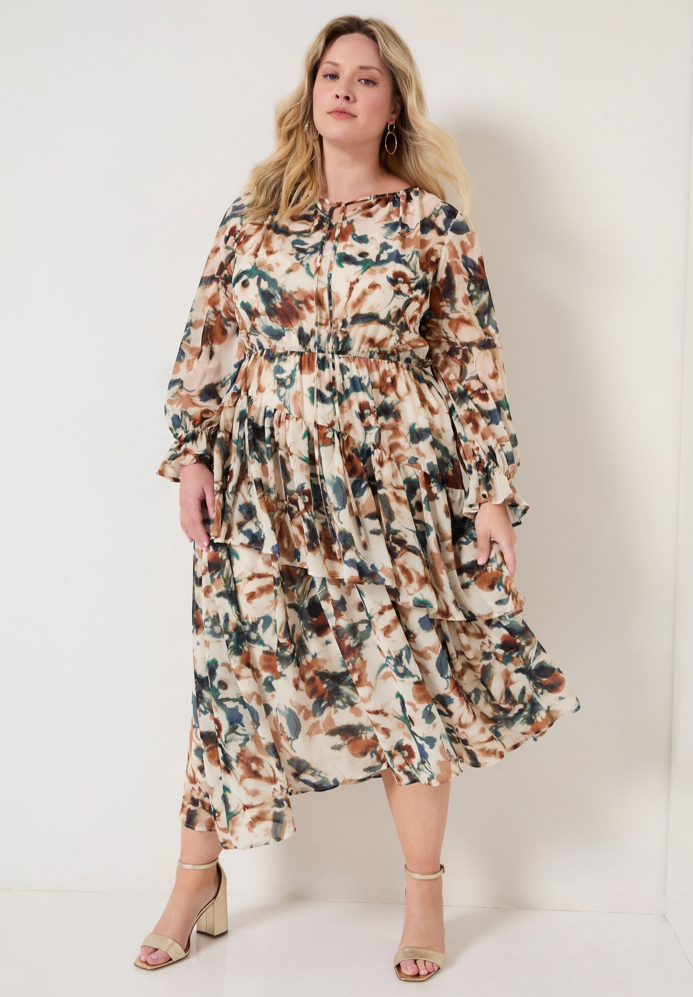 Tiered pleated midi dress deals