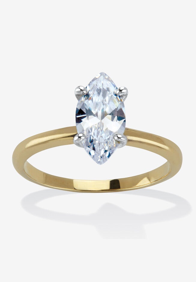 2.0 Tcw Marquise Cubic Zirconia 18K Gold-Plated Solitaire Engagement Ring, CUBIC ZIRCONIA, hi-res image number null