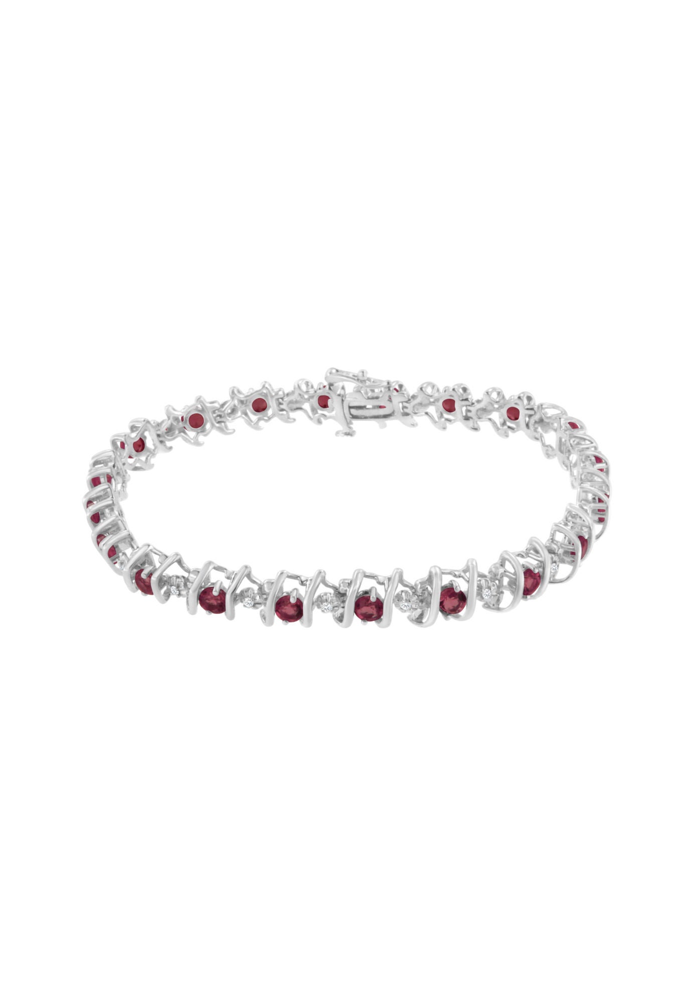 Sterling Silver Gemstone & Round Diamond Tennis Bracelet Ruby July Birthstone, , on-hover image number 1