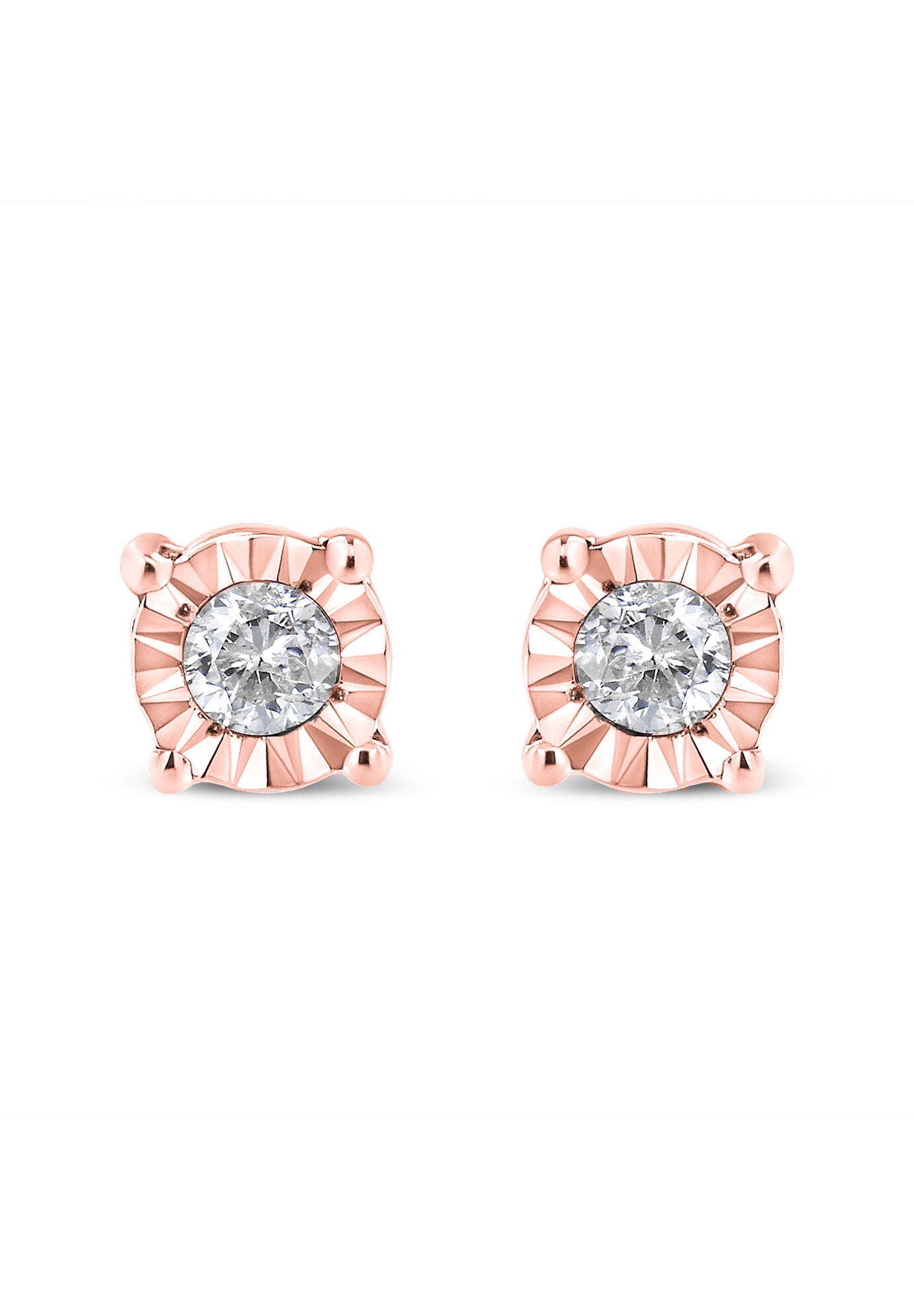 Rose Gold Plated Sterling Silver Round Brilliantcut Diamond Miracleset Stud Earrings, ROSE GOLD, hi-res image number 0