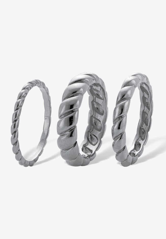 3-Piece Silvertone Ring Set Jewelry, , on-hover image number null