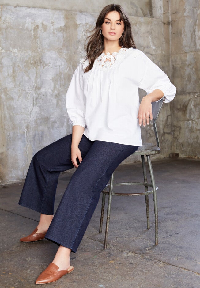 Lace La Vie Poplin Top, WHITE, hi-res image number 0