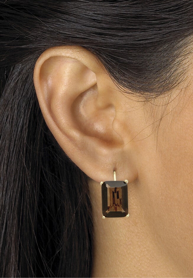 Gold-Plated Genuine Smoky Quartz Leverback Drop Earrings (14 1/2 Cttw), , alternate image number null