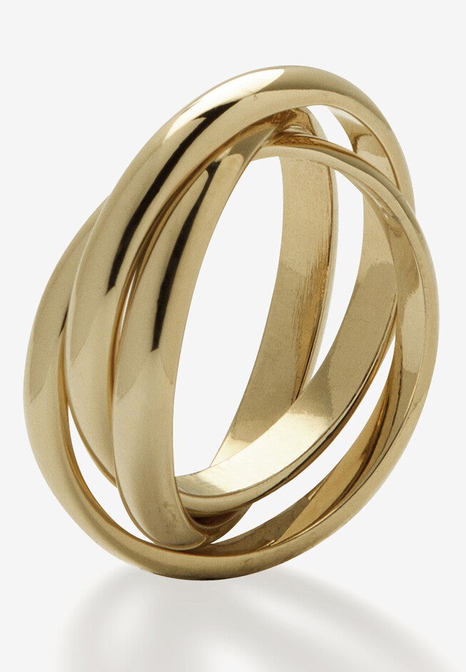 Yellow Gold-Plated Rolling Triple Band Crossover Ring Jewelry, , on-hover image number null