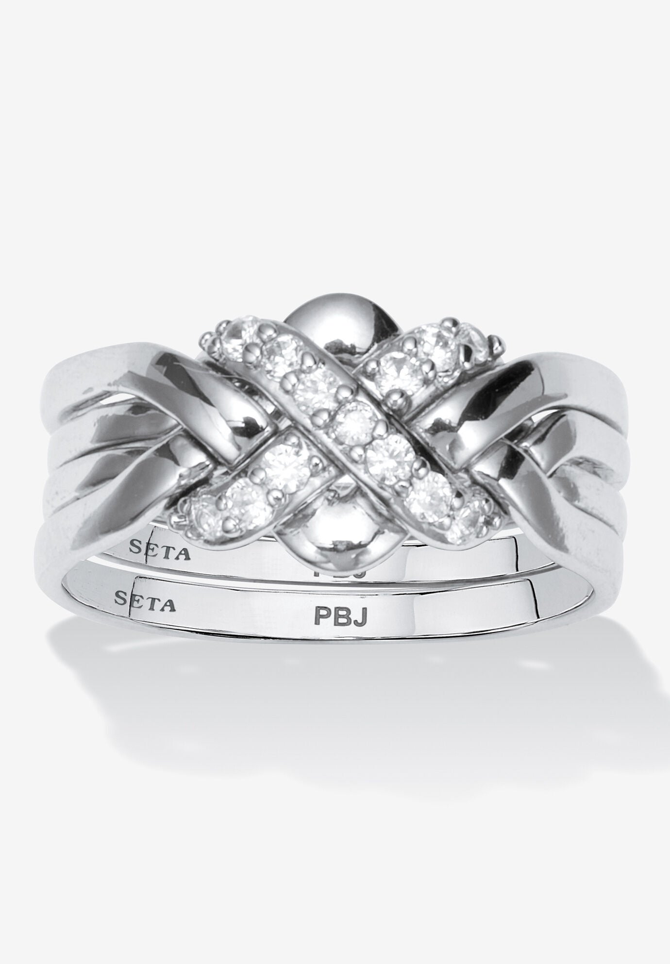 .27 Tcw Round Cubic Zirconia Platinum-Plated Puzzle Ring, PLATINUM, hi-res image number 0