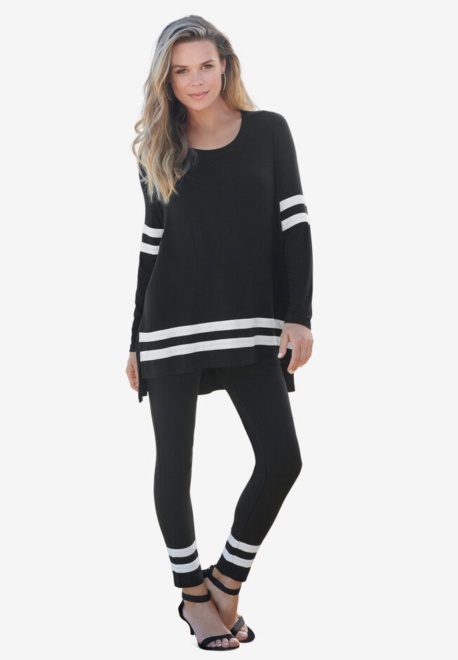 Mesh Colorblock Lounge Set, BLACK WHITE, hi-res image number null
