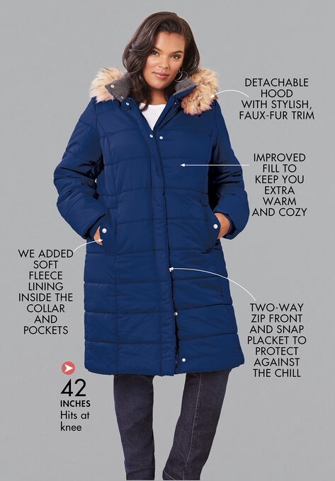 Mid-Length Puffer Jacket with Hood, , alternate image number null