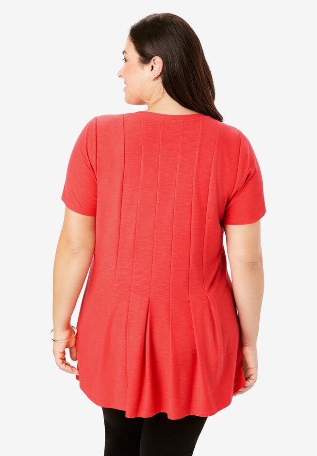 Pleated Tunic with Short Sleeves, , on-hover image number null