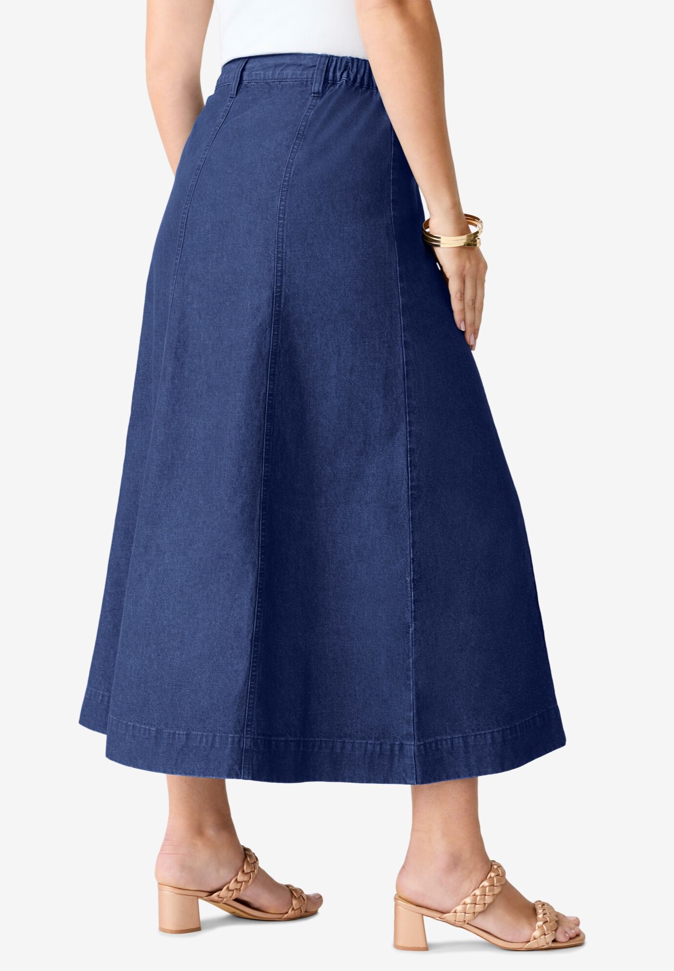 Plus Size 24/7 A Line Maxi Skirt, DARK WASH, alternate image number 3