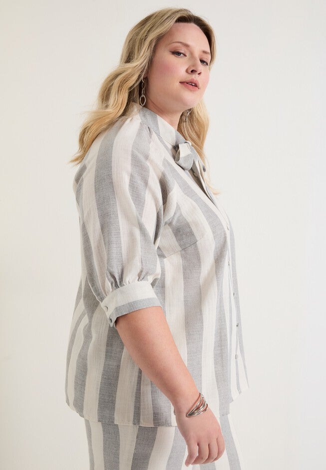 Tie-Neck Button-Down Blouse, STRIPE, alternate image number null