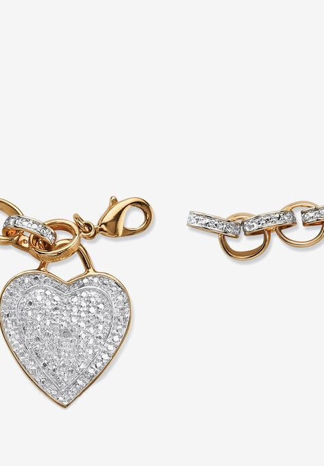 Diamond Accent 18K Gold-Plated Heart Charm Rolo-Link Bracelet 7.75", , on-hover image number null