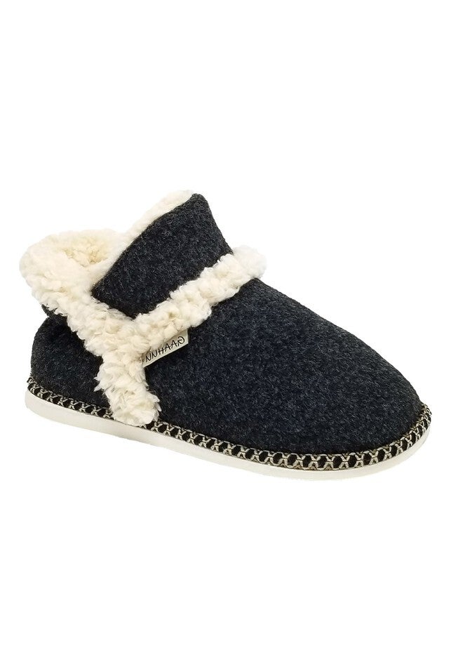 Faux Wool Felted Ankle Boot Slippers, BLACK, hi-res image number 0