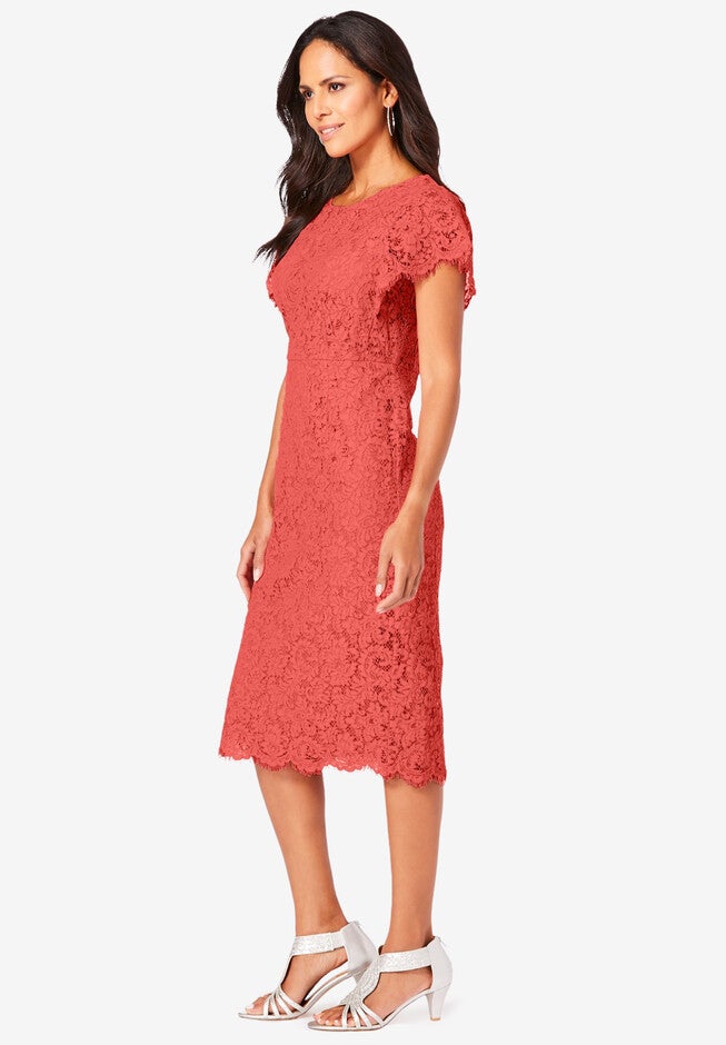 Lace Sheath Dress with Flutter Sleeves, , alternate image number 2