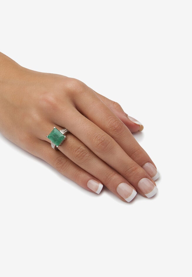 Sterling Silver Genuine Emerald And Round White Topaz Ring, , alternate image number 2