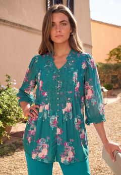Plus Size Juliet Lace Trim Button-Down Shirt