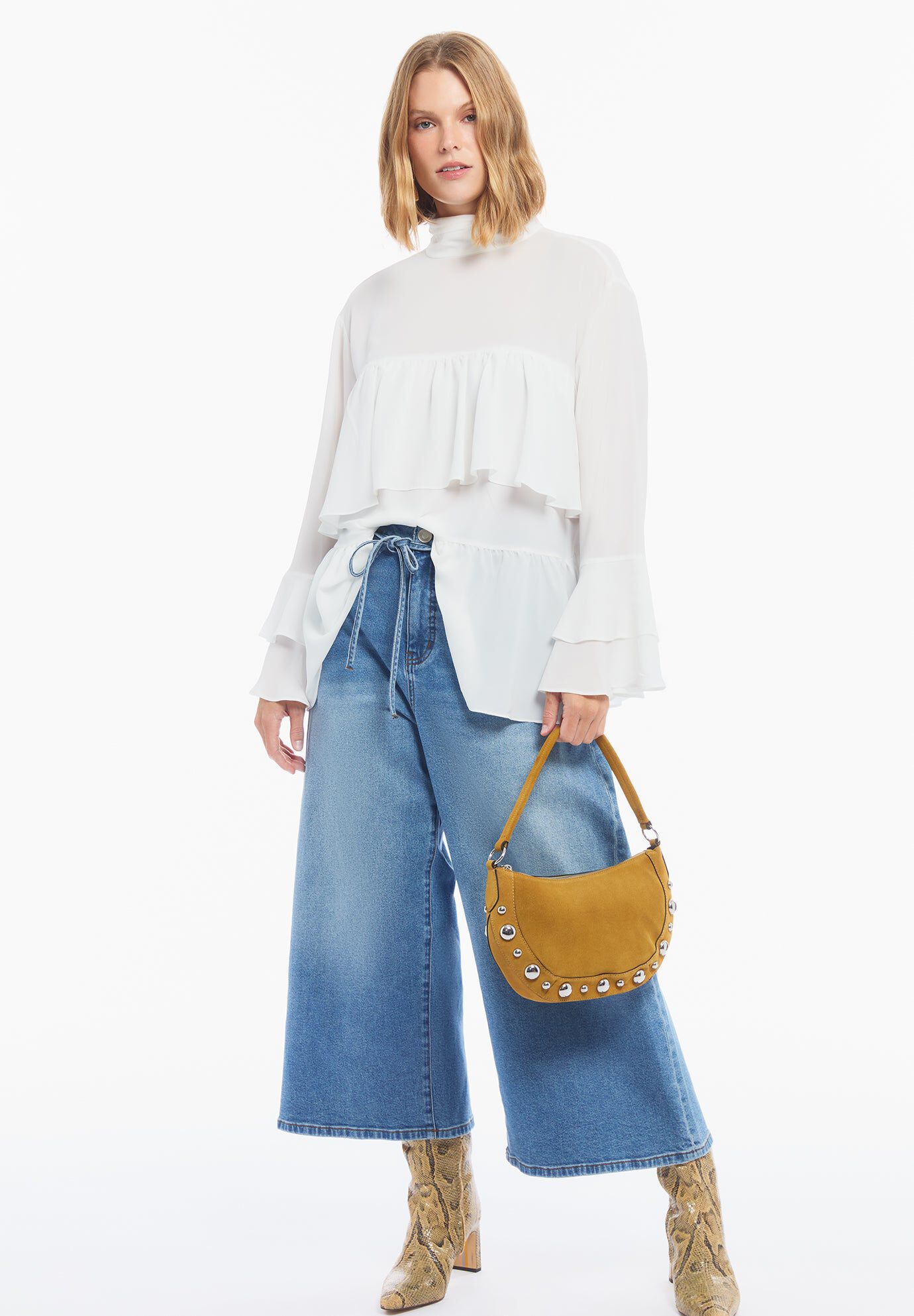 Ruffled Chiffon Long Sleeve Blouse