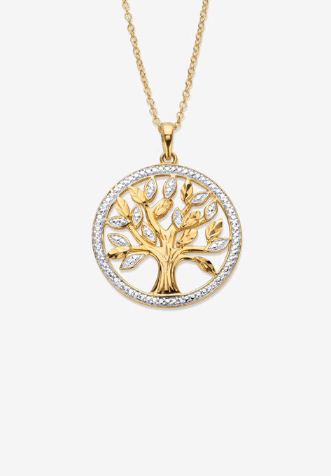Gold over Silver Tree of Life Pendant Diamond Accent with 18 in Chain, SILVER, hi-res image number null
