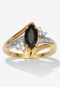 .12 Tcw Marquise Cut Onyx And Cz 18K Gold-Plated Sterling Silver Ring