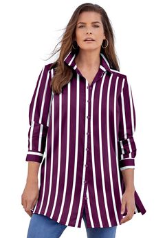 Kate Long-Sleeve Crisp Cotton-Blend Button-Front Tunic