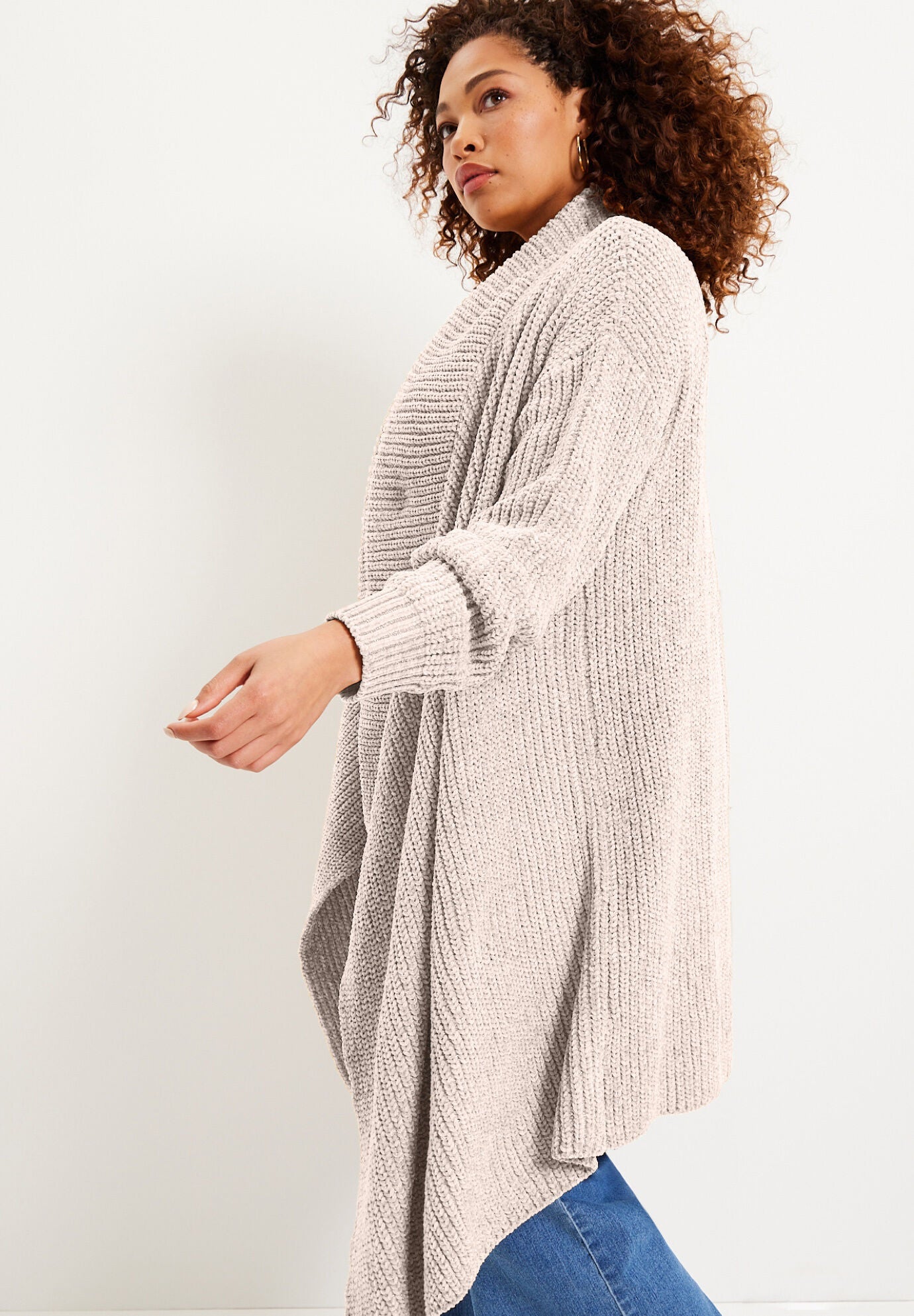 Chenille Drape-Front Cardigan, , alternate image number 2