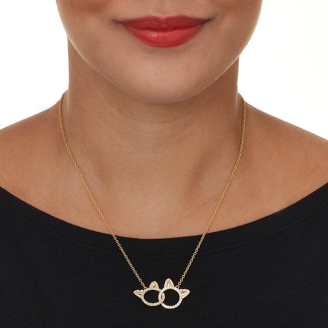 .95 TCW Round Cubic Zirconia 14k Yellow Gold-Plated Cat Necklace 18 to 20-inch, WHITE, alternate image number null
