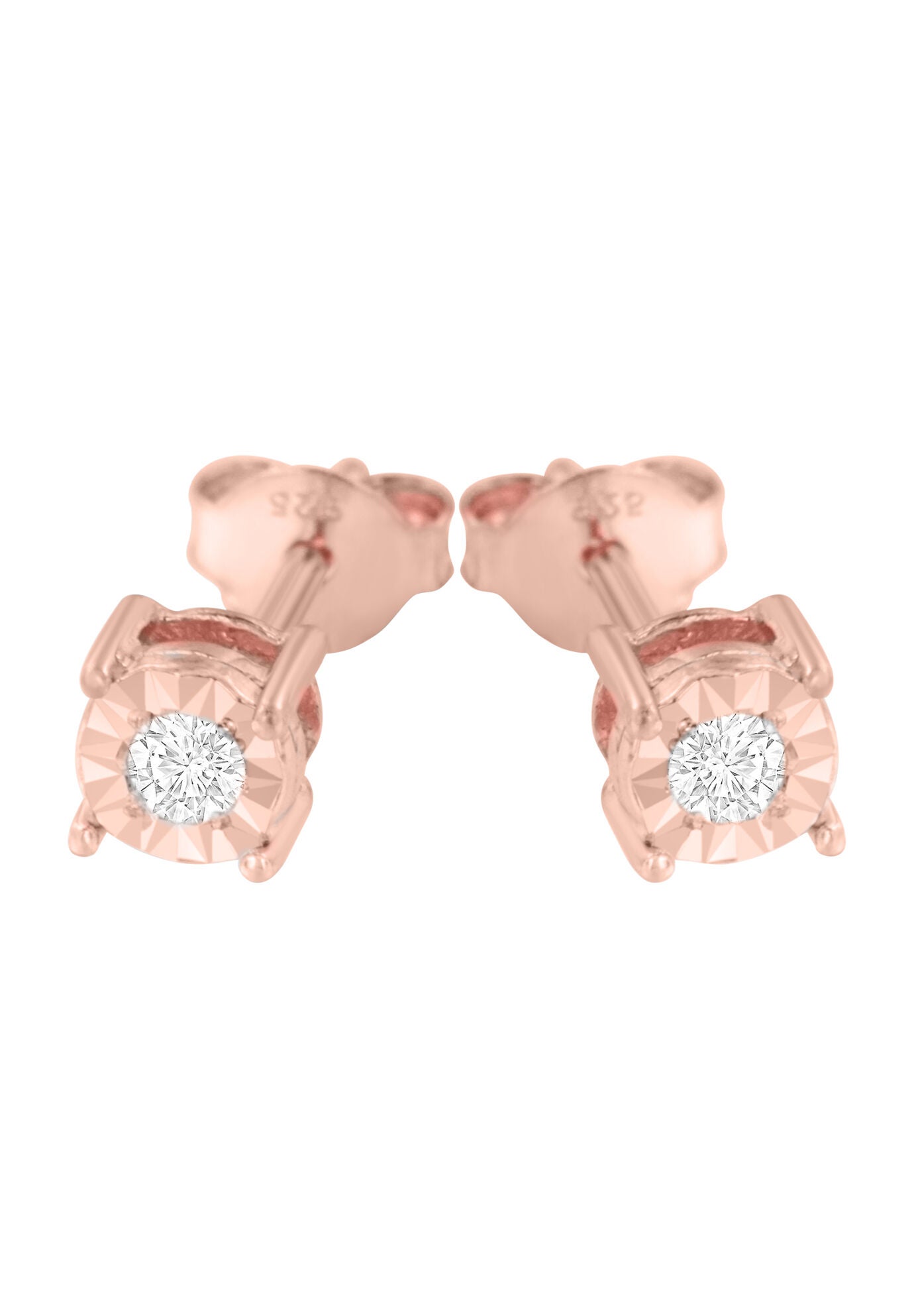 Rose Gold Plated Sterling Silver Round Brilliantcut Diamond Miracleset Stud Earrings, , alternate image number 3