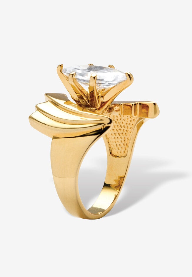 2.48 Tcw Marquise-Cut Cubic Zirconia Angled Ring Gold Ion Plated, , on-hover image number null